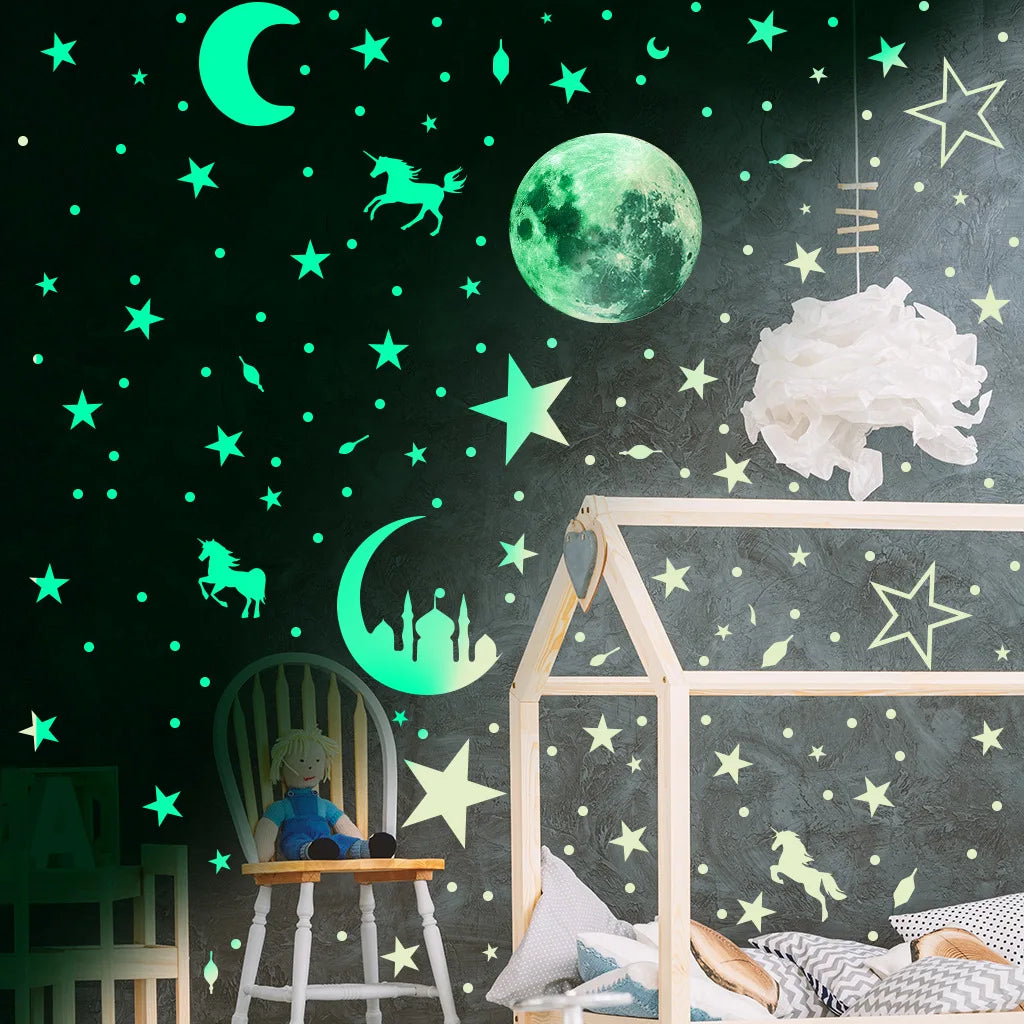 Tejesa Luminous Moon and Stars Wall Stickers for Kids Room /Baby Nursery /Home Decoration