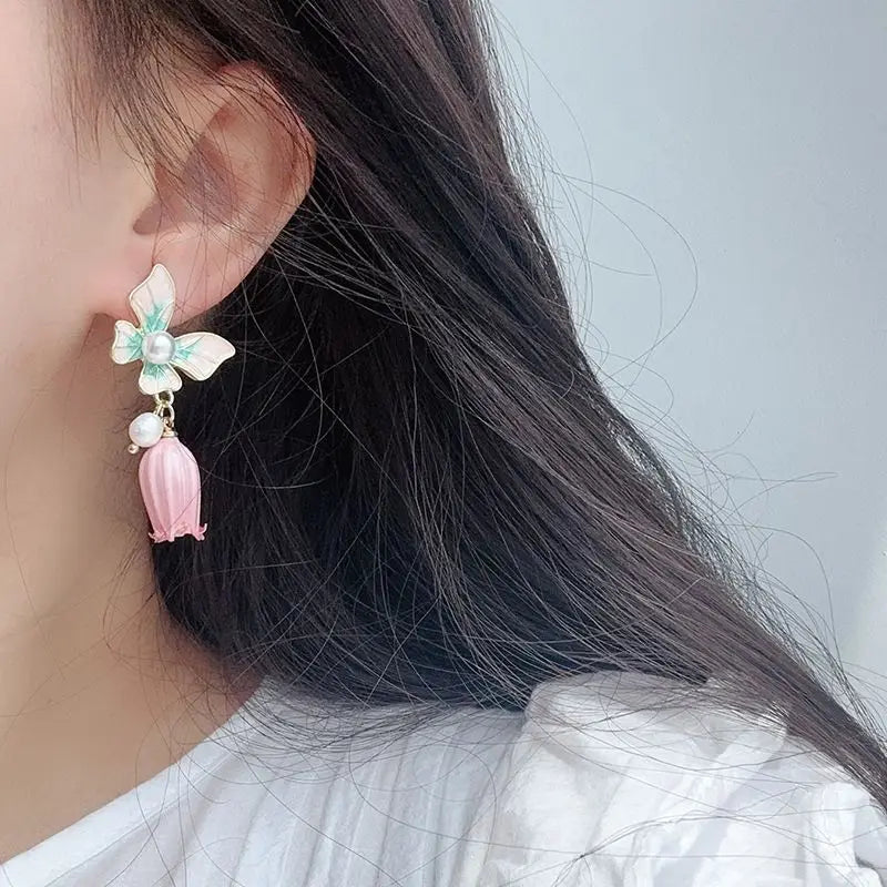Unique Bell Orchid Dried Flower Earring Elegant Immortal Flower Boho Earrings Epoxy Resin Natural Flower Statement Jewelry 2024