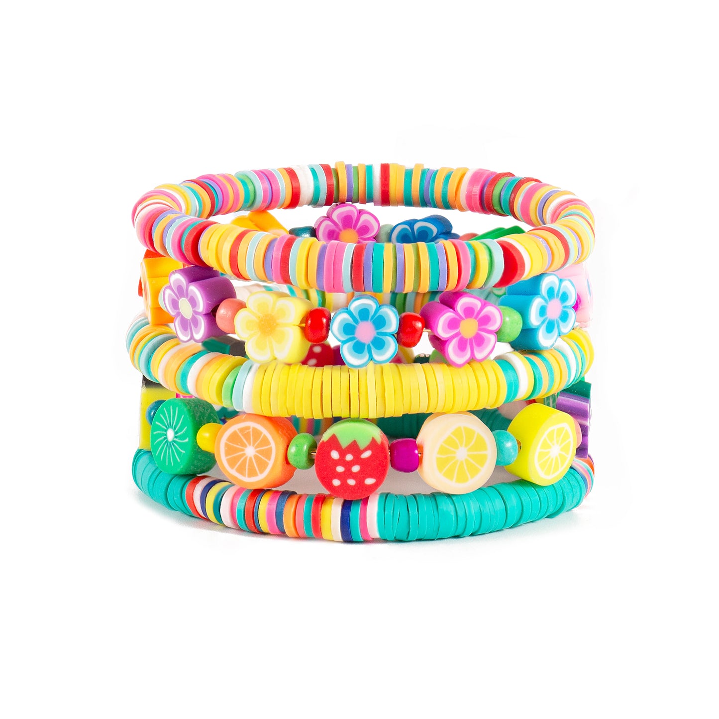 Hemasa Boho Beaded Stretch Bracelets Colorful Summer Fruit Flower Polymer Clay Preppy Stack Heishi Bracelets Friendship Party Jewelry