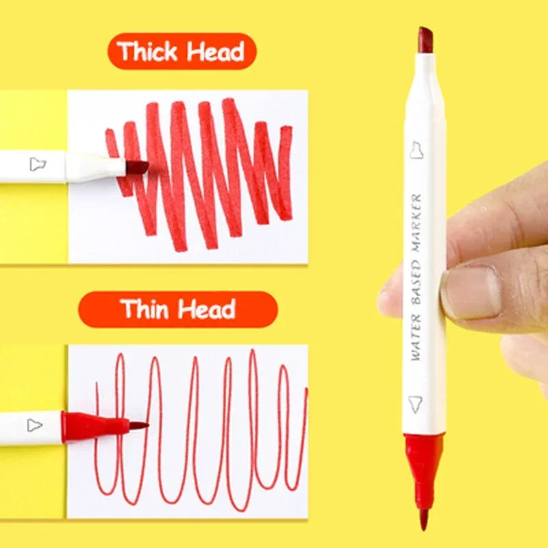 Hemasa 12/18/24/36/48 Colors Markers Set Washable Double-Headed Marker Safe Art Supplies Highlighter Pen School Stationery for Children