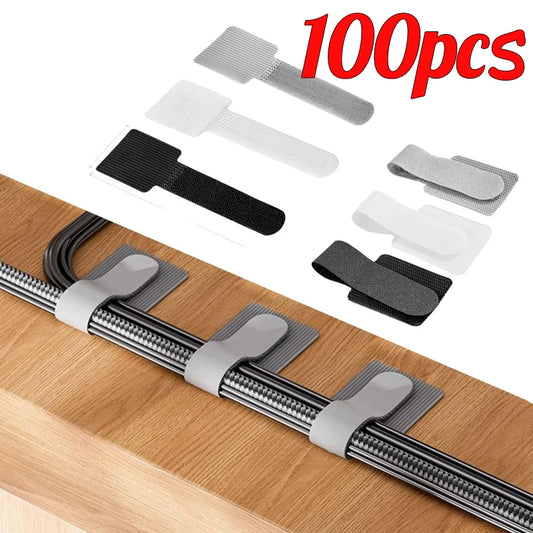 Self Adhesive Reusable Hook and Loop Cable Ties - Adjustable Cord Organizer Straps for Desk, Home & Office Cable Management
