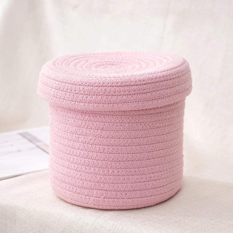 Cotton Rope Woven Storage Basket With Lids Home Decor Desktop Storage Basket for Sundries Snacks Pet Products Kids Toy Fruits