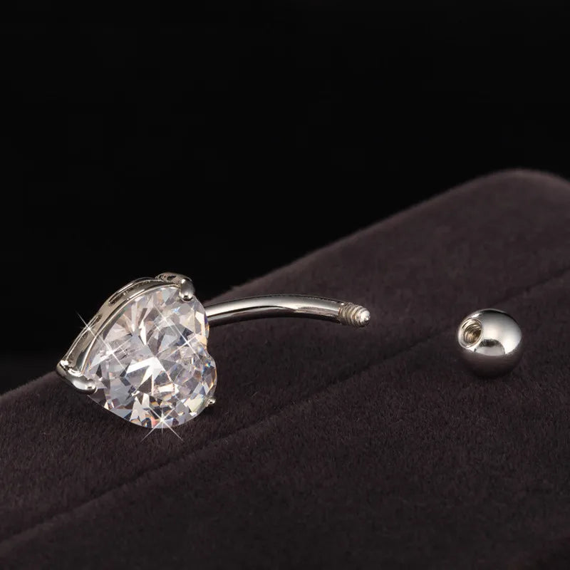 316L Surgical Steel Heart CZ Belly Button Navel Ring Body Piercing Jewelry for Women Girl