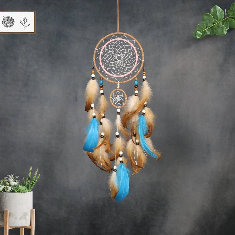 Tejesa Brown Feathers Dream Catcher Bedroom Decorations Wall Pendants Handmade Wind Chimes For Girls Birthday  Gifts