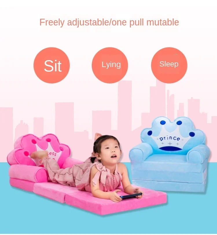 Cartoon Kid Sofa Fashion Crown Seat Toddler Child Chair Mini Folding Sofa with Filling Material 110cm Comfortable Kid Sofa