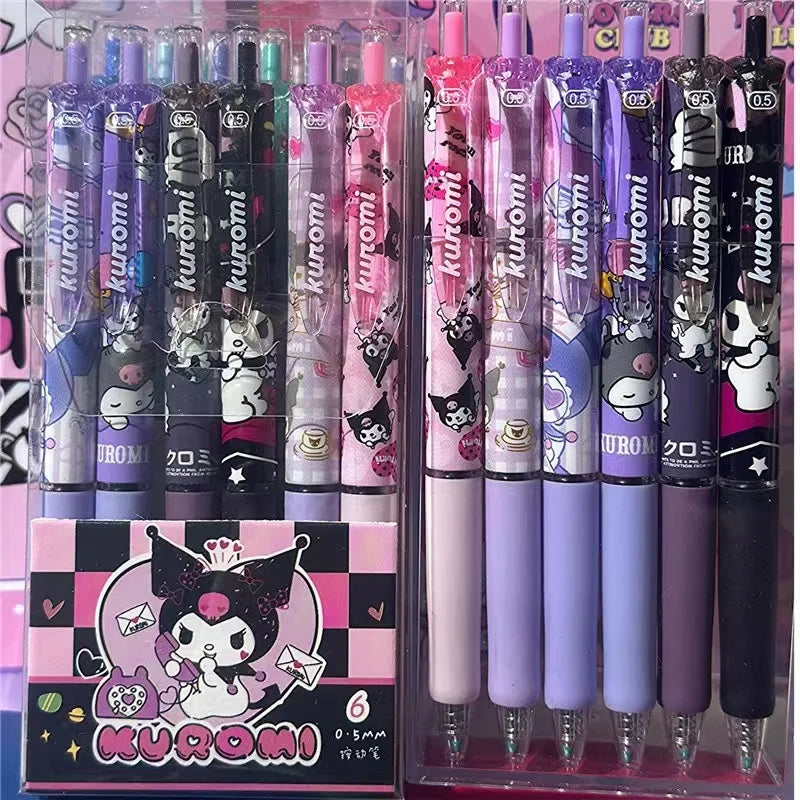 Hemasa 6pcs Series 0.55mm Hello Kitty Kuromi Gel Pen Cartoon Cute Press Pens