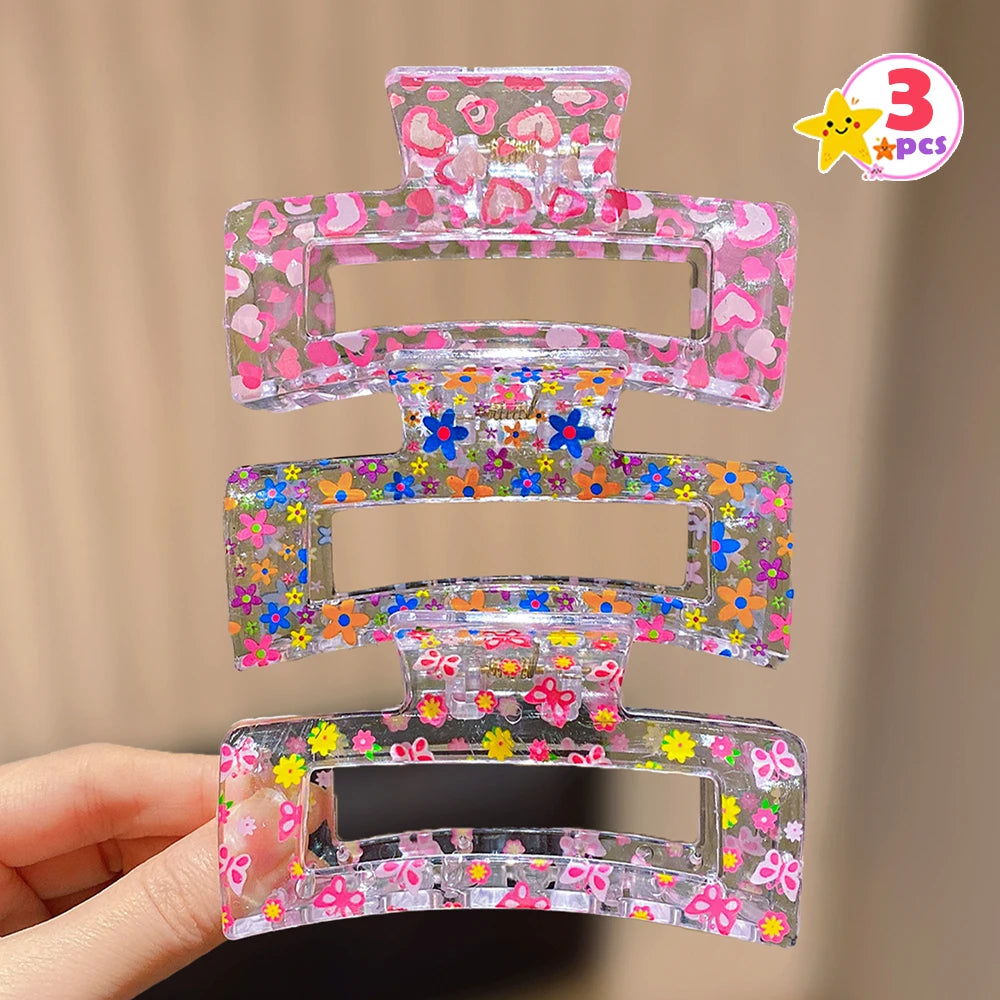 6 square fruit printed hair claws for women, simple and elegant, suitable for daily travel