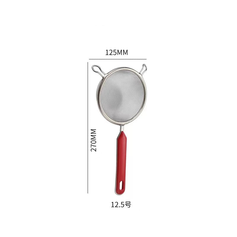 10 Sizes 201 Stainless Steel Strainer Colander Fine Mesh Oil Skimmer PP Red Handle Food Noodles Flour Sieve Frying Scoop