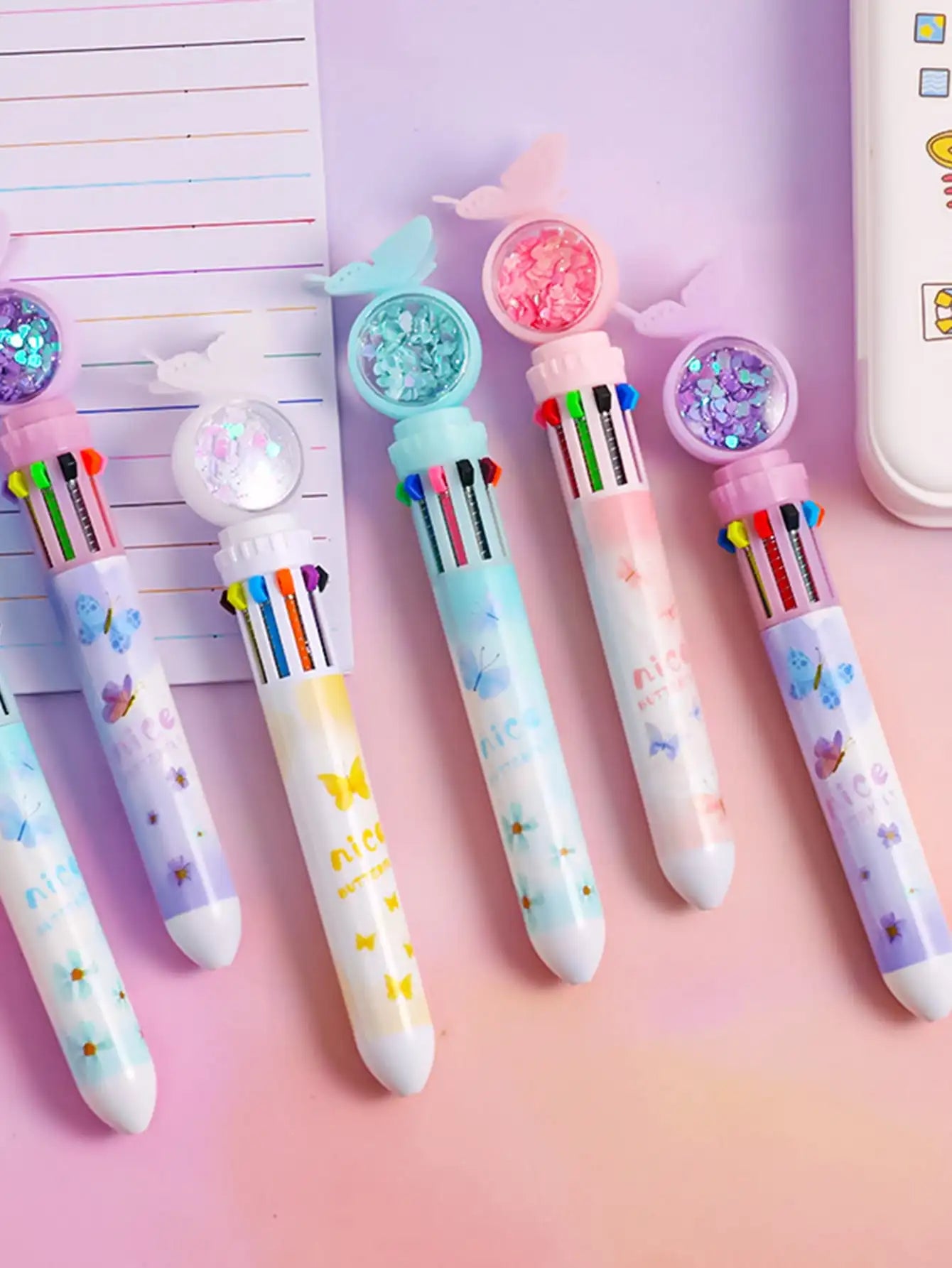 Bview Art 10 Colors Butterfly Ballpoint Pen Student Pen Ten Colors In One Click Pen Office Multicolor Pen Signature Pen