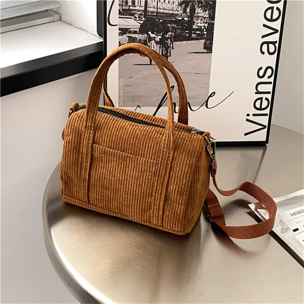 Women Mini Corduroy Shoulder Bag Female Handbag Zipper Totes Ladies Casual Purse Cloth Pouch For Girls Crossbody Bag 2024 New