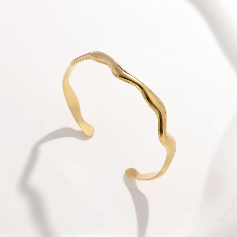 Hemasa  Stainless Steel Wavy C-Shape Cuff Bracelet For Women