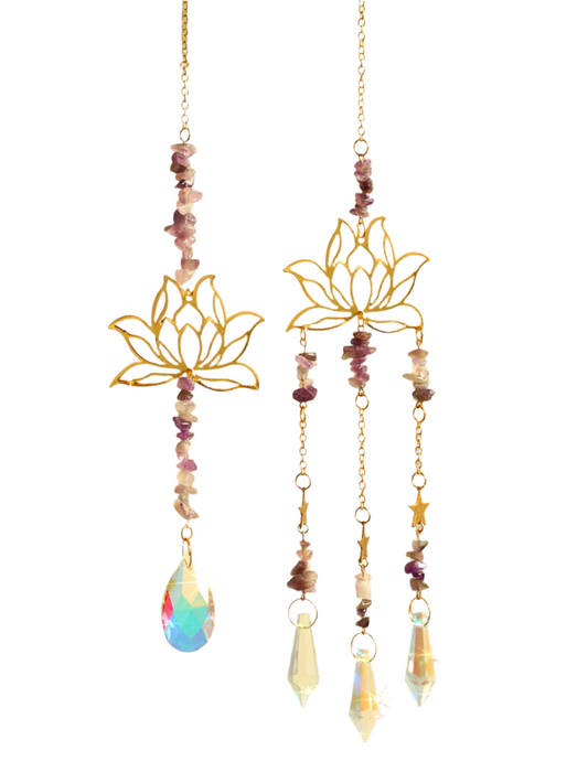 Hemasa 2Pcs Crystal Sun Catcher Lotus Pink Purple Hanging Decor