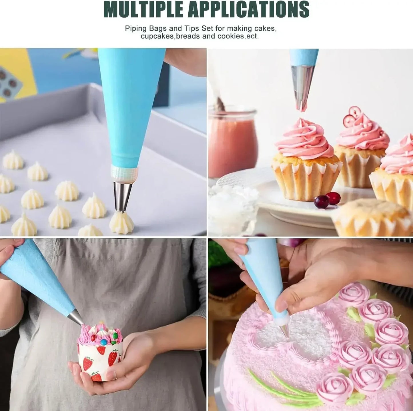 Hemasa Piping Bags Cake Decorating  Reusable Silicone Pastry Bag /Stainless Steel Nozzle Piping Nozzles Pastry Set Baking Tools