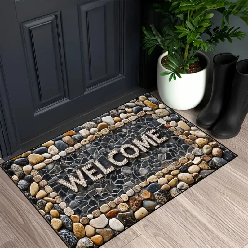 Tejesa Stone Pattern Non-Slip Door Mat  / Machine Washable /Outdoor Use for High Traffic Areas  - Home & Room Decor