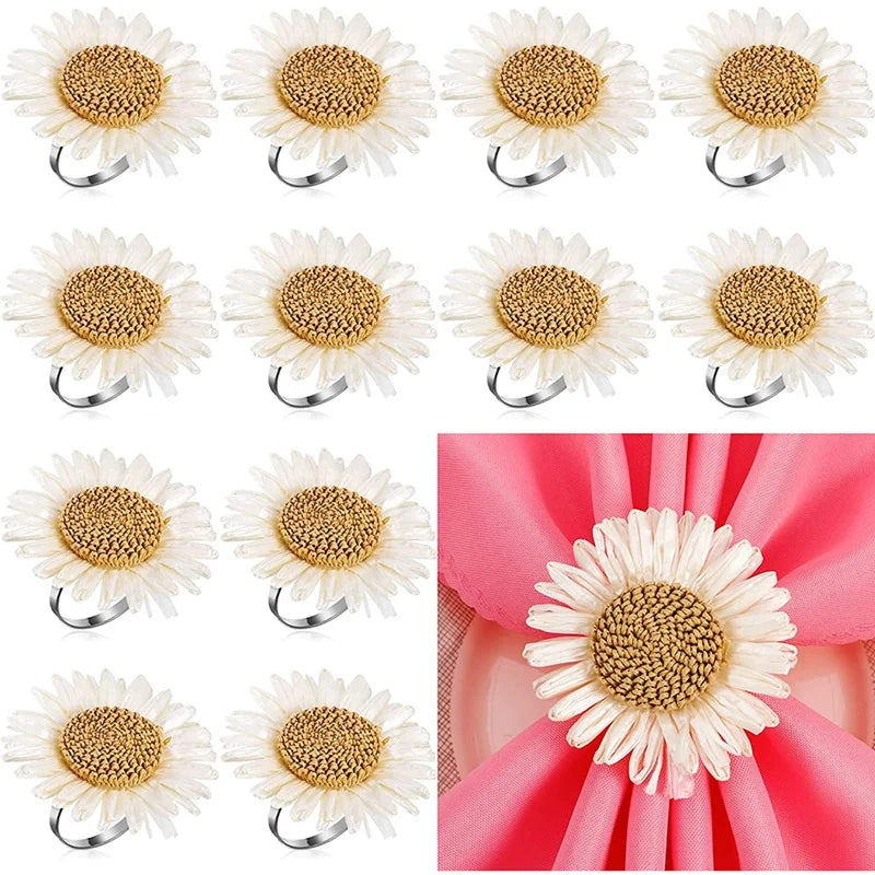 Hemasa 12Pcs Flower Napkin Rings/ Floral Napkin Rings /Sunflower Daisy  Napkin Rings