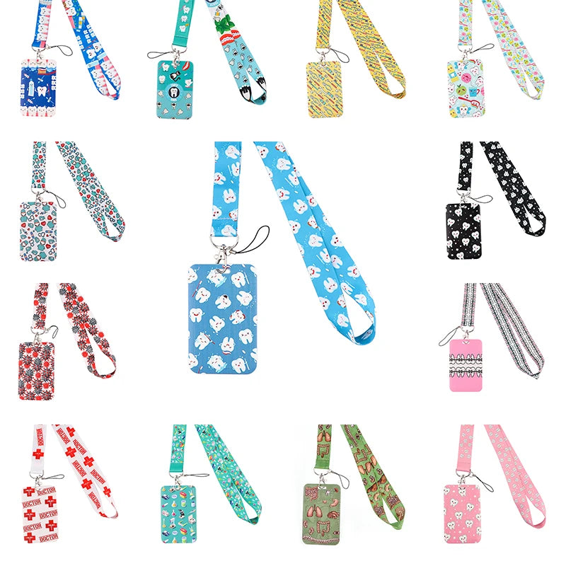 Dentist Doctor Nurse Cartoon Credential Neck Strap Lanyards Keychain ID Card Pass Hang Rope Lariat Key Chain Ring Badge Holder