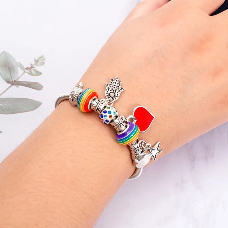 Fashion Simple Pandora Glazed Gem Beads Key Lock Love Hanging Bracelet Light Luxury Vintage Bangle For Women Jewelry Gift