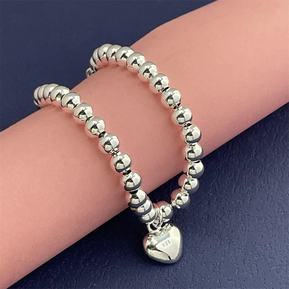 Hemasa 925 Sterling Silver Bracelet  with Heart  Charm For Women /Girls