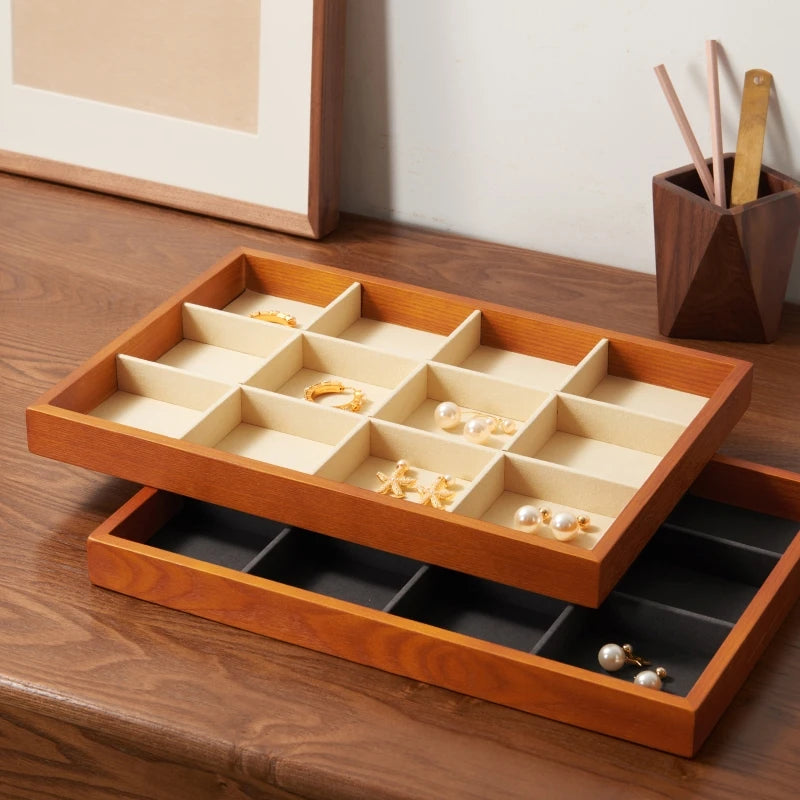 MISHITU Wooden Storage Tray Ring Necklace Bracelet Storage Tray Jewelry Display Tray Multifunctional Display Home Storage Box