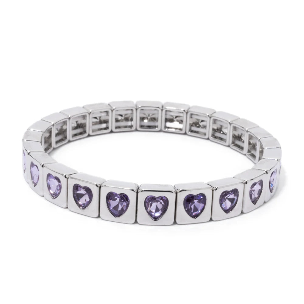 8mm Square Shape Love Bangle For Women Rainbow Color Peach Boho Enamel Elastic Beads Bracelets