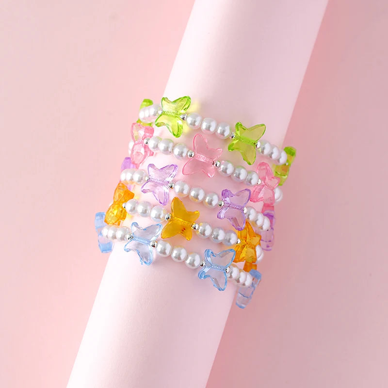 5Pcs/set Colorful Butterfly Shaped Charm Bead Elastic Bracelet for Girls Daughter Best Friendship Gift
