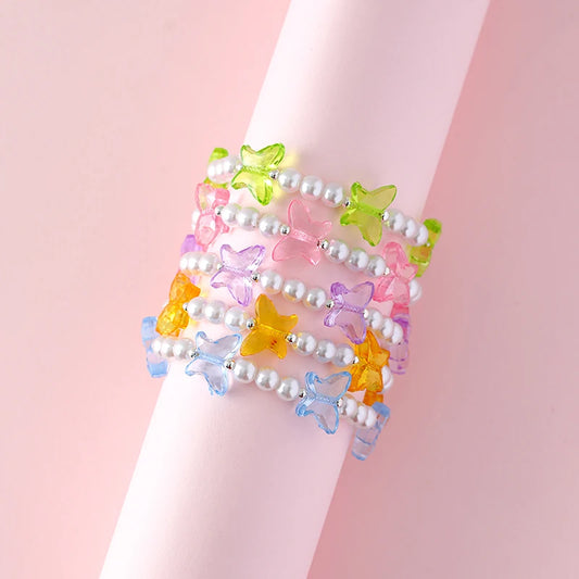 5Pcs/set Colorful Butterfly Shaped Charm Bead Elastic Bracelet for Girls Daughter Best Friendship Gift
