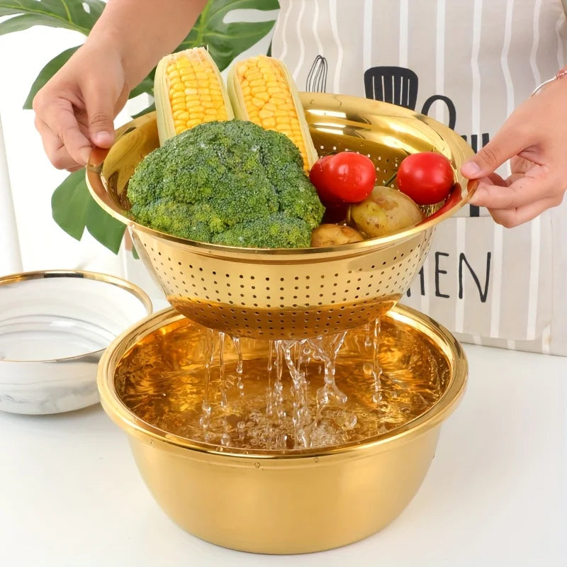 Tejesa 3-In-1 Stainless Steel Kitchen Set,  Multifunctional Filter, and Mixing Bowl