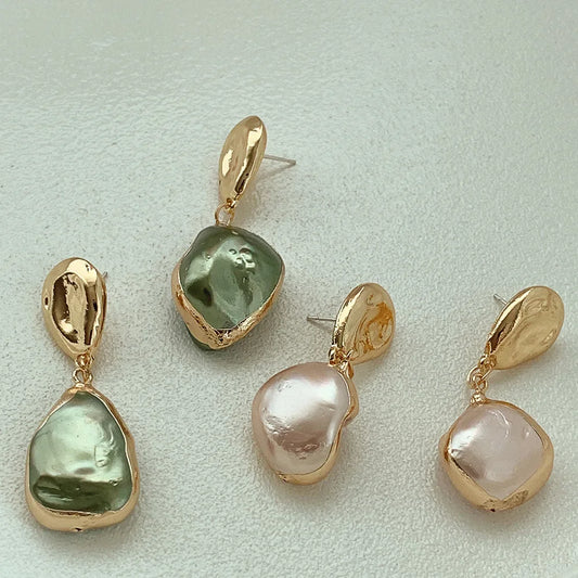 Minar Unique Design Irregular Baroque Pearl Long Drop Earrings for Women Gold Color Metal Geometric Dangle DEarrings Oorbellen