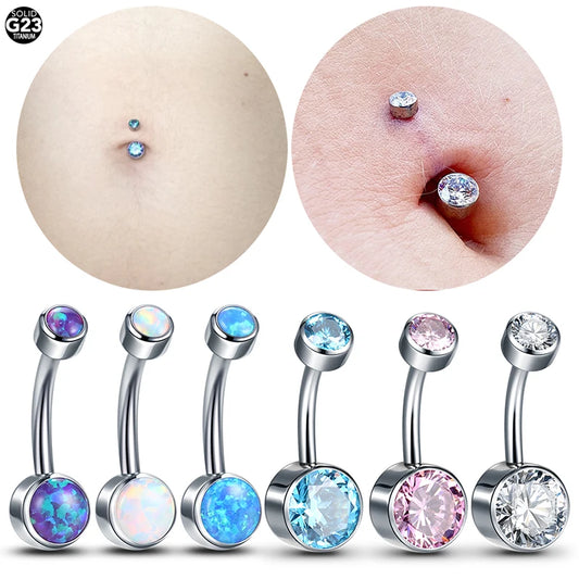 1PC Titanium CZ Gem Belly Button Bezel Piercings 14G Internally Thread Opal Navel Rings Belly Ombligo Piercings Body Jewelry