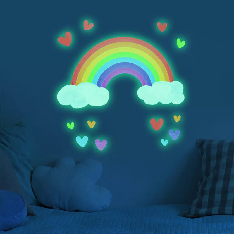 Hemasa Cartoon Rainbow Luminous Wall Stickers Glow In The Dark Cloud Heart DIY Wall Decal For Baby Kids Room Nursery Home Decorations