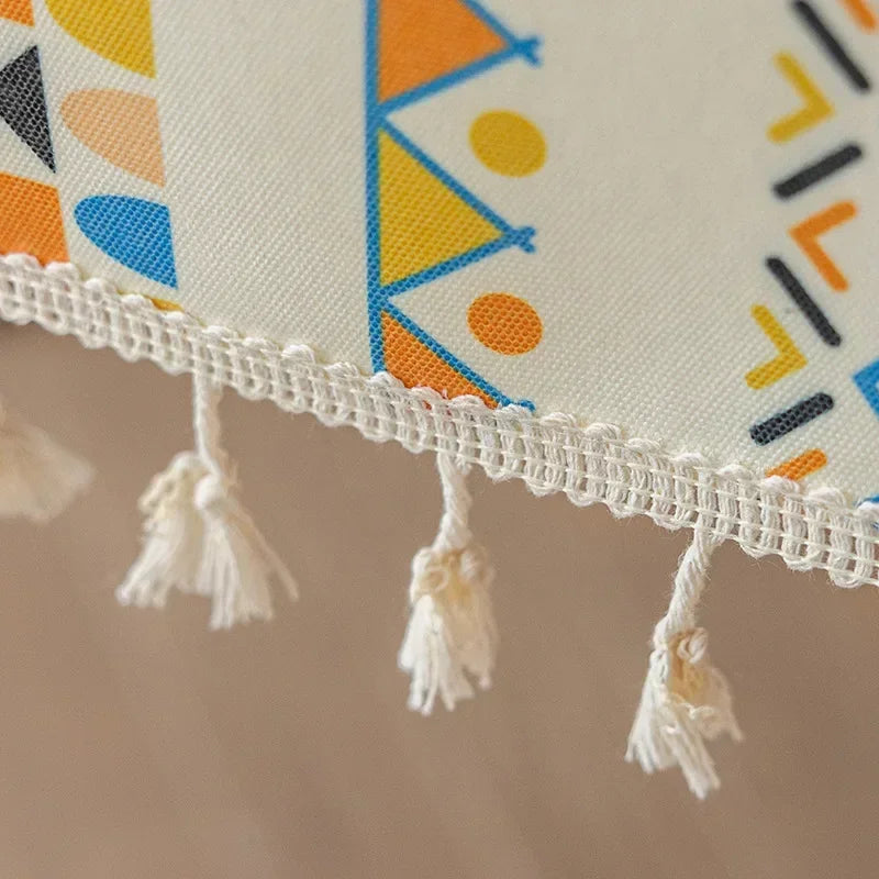 Hemasa Cotton Linen Bohemian Tablecloth Waterproof and Oilproof Tassel, Dinner Camping Table Cloth Wedding Party Tablecloths Geometric