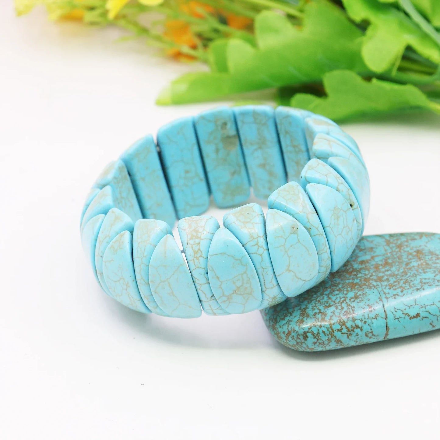 10-24mm Blue Turkey Turquoise Bracelet Howlite Stone Gemstone Women Girls Elastic Hand Ornaments Fashion Jewelry Making Design