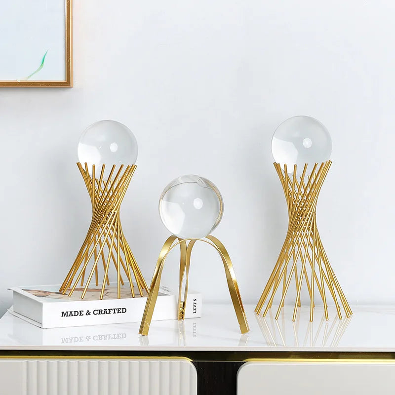 Hemasa Geometric Metal Figurines/ Crystal Ball Model Decorative Crafts/Living Room Desktop Ornaments/ Home Decorati