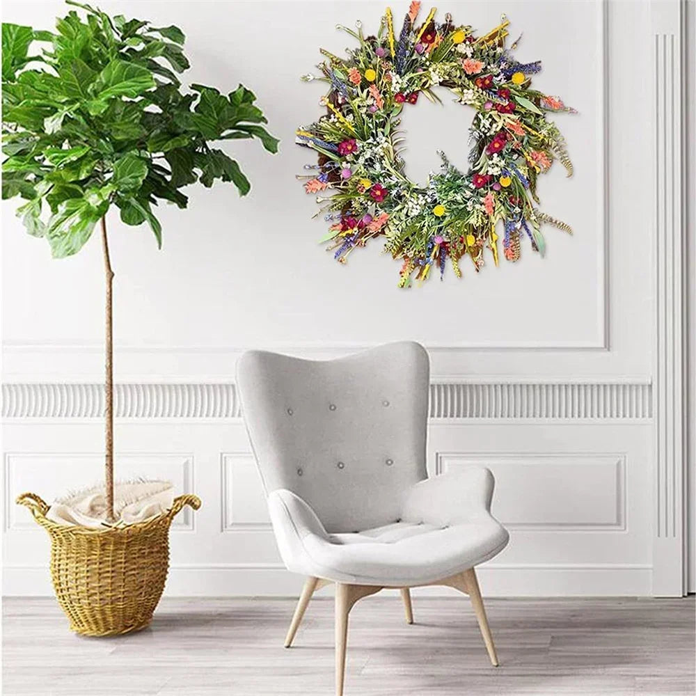 Artificial Wreath Hanging Decor Spring Summer Front Door Wreath Simulation Flower Wreath Decoration Windows Decoration Christmas