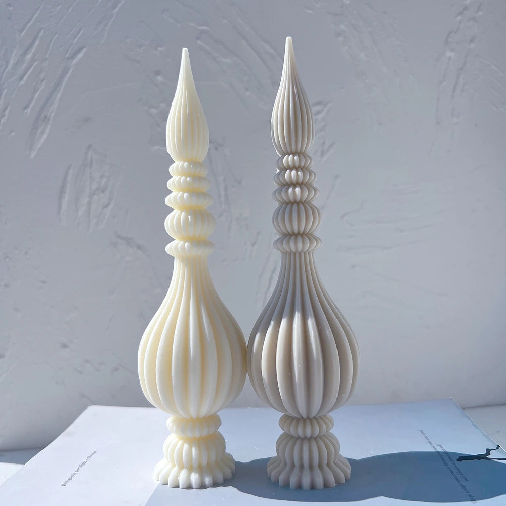 Tall Ribbed Pillar Candle Molds Taper Spiral Silicone Mould Geometric Abstract Decorative Soy Wax Mold