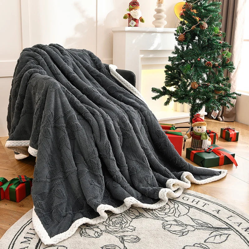 Tejesa Double Layer Taffeta Fleece Christmas Sofa Blanket French Style Jacquard Bed Throw Blankets Autumn Winter Warm Plush Bedspread