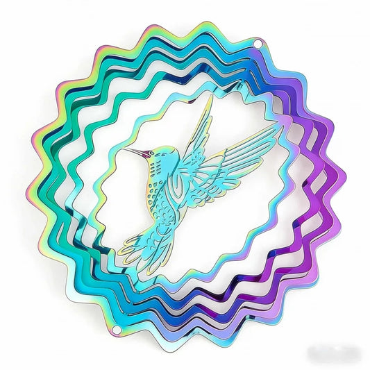 Metal Wind Chime Hanging Decoration Colorful Rotating3DHummingbird Creative Gift Courtyard Balcony Window Outdoor Decoration