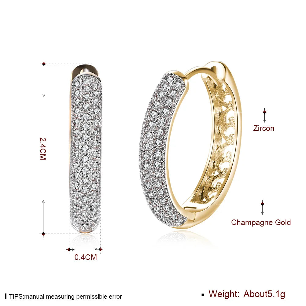 Hemasa  925 Sterling Silver Circle 24K Gold Zircon Earrings For Women