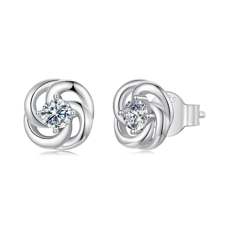 BAMOER Vintage Filigree 925 Sterling Silver Four-leaf Clover Moissanite Stud Earrings for Women Hollowed Flower Earrings MSE087