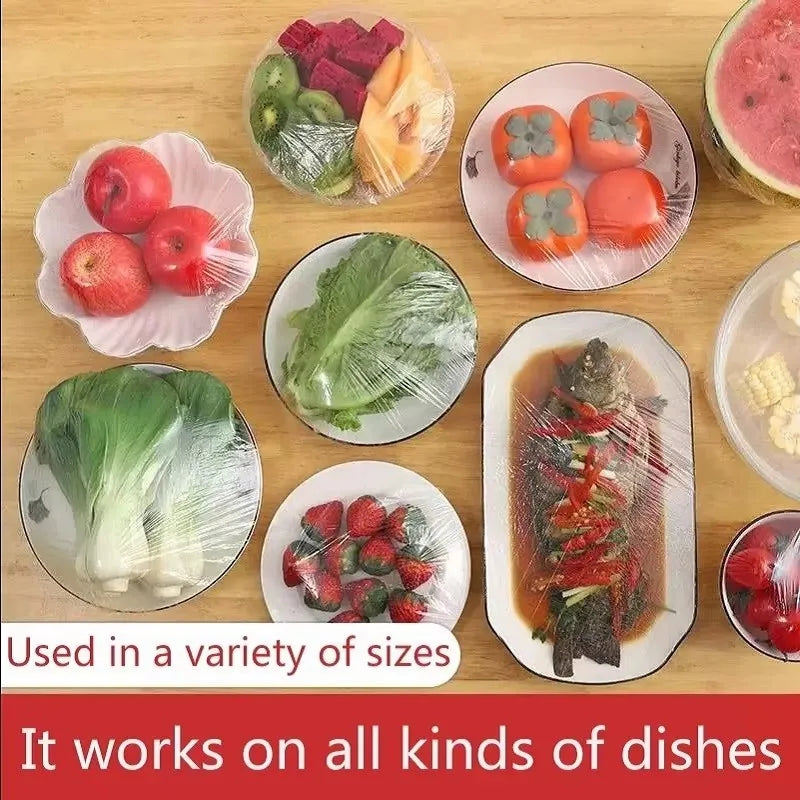 Disposable Food Cover Colorful Big Saran Wrap Food Grade Fruit Vegetable Storage Bag Elastic Plastic Kitchen Fresh Keeping Bags