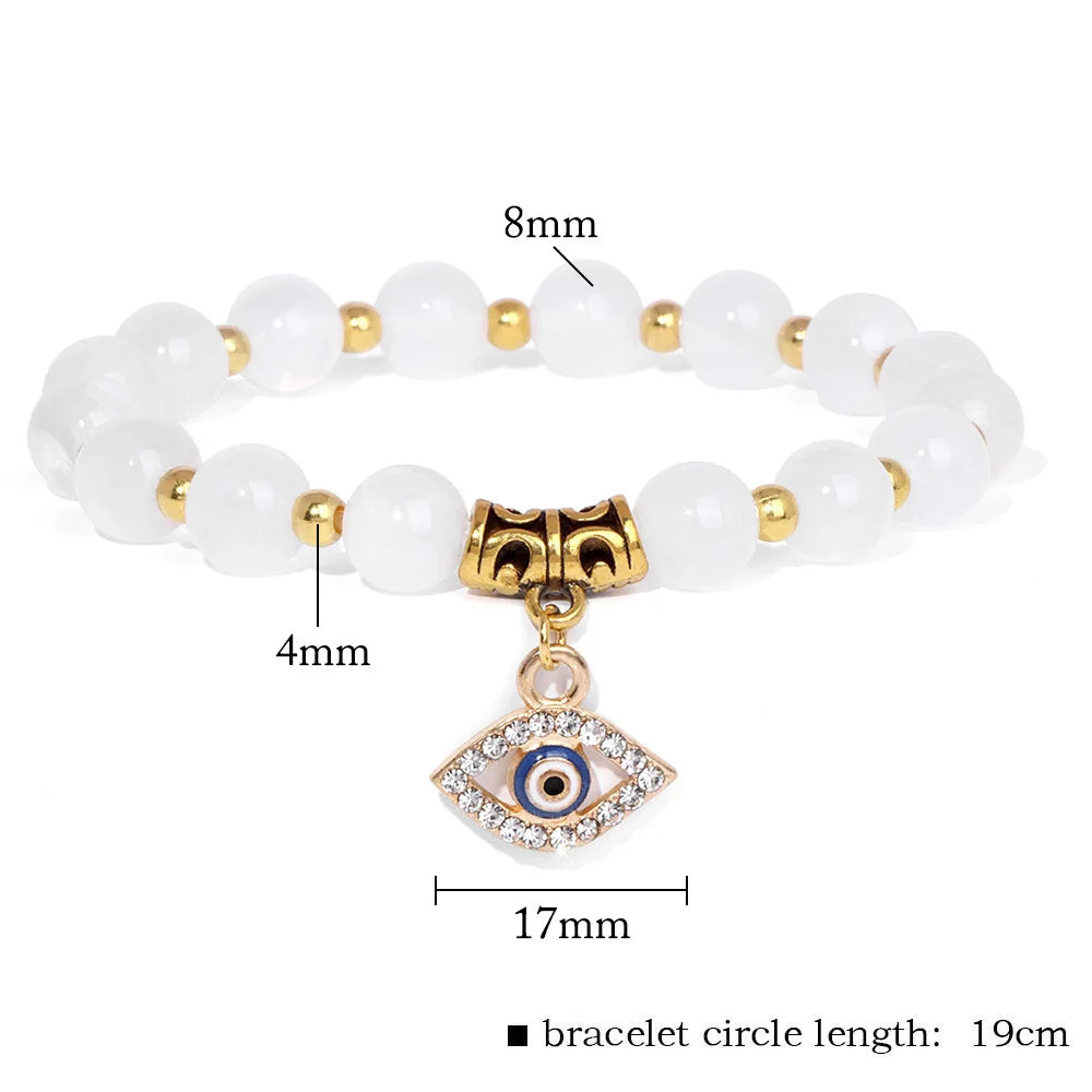 Lucky Turkish Evil Eye Pendant Beads Bracelet Natural Stone With Card Charm Bangles Men Women Fashion Friendship Jewelry Gift