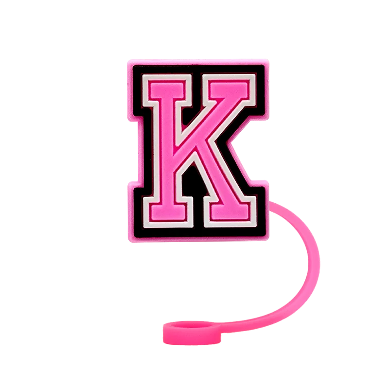 10mm Pink Letter Straw Cover Caps 1PCS Accessories For Cups,Soft Silicone Alphabet Straw Topper Drinkware,Dustproof Straw Caps
