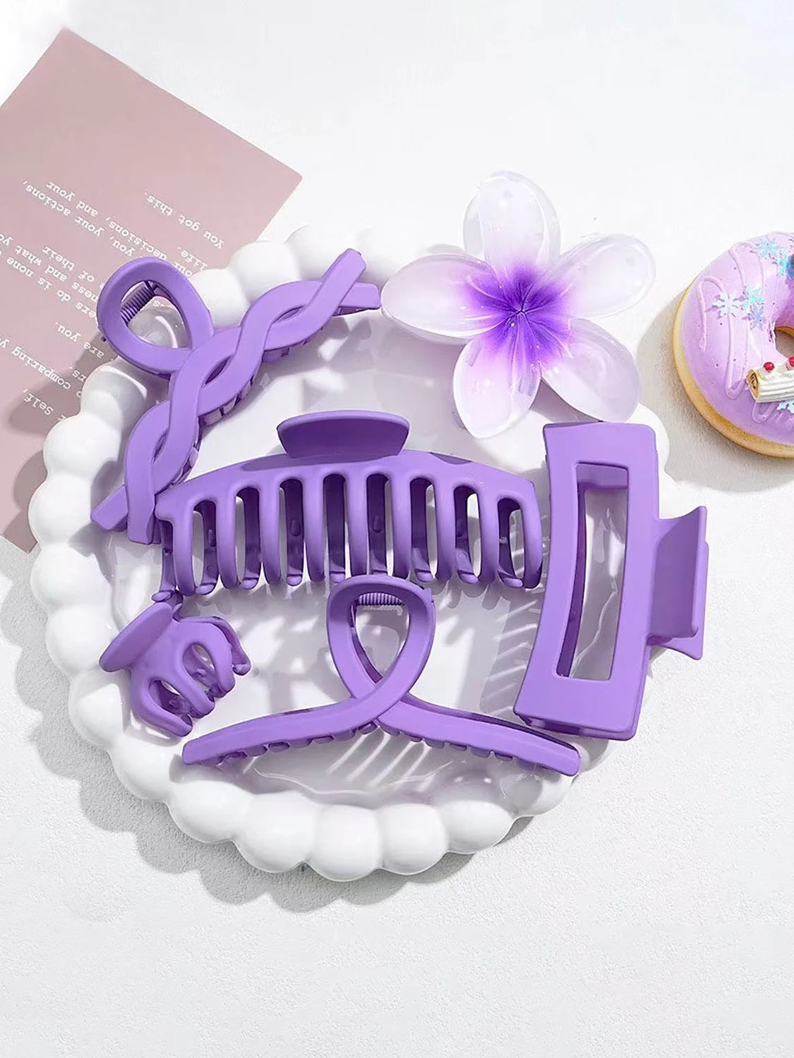 Tejesa  6pcs/set ins fresh sweet girl  pink and purple series frangipani grab clip set, hair ornament shark clip