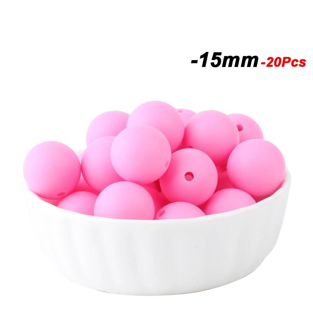 20pcs 15mm Baby Round Silicone Beads Food Grade DIY Teethers Toys Nipple Holder Pacifier Chain BPA Free Silicone Teething Beads