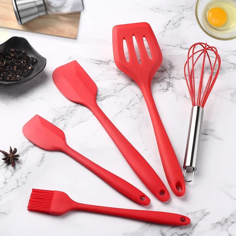 tejesa 5Pcs Silicone Baking Utensils Set Non-Stick Silicone Cake Spatula Cooking Shovel Whisk Oil Brush Flexible Kitchen Utensils Sets