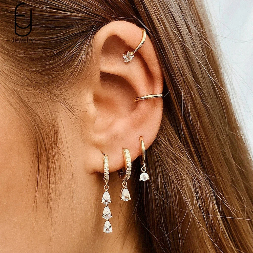 Hemasa 925 Sterling Silver Ear Buckles Fashion Hoop Earrings /White Crystal Luxury Women's Earrings Wedding Women's Jewelry Premium Gift