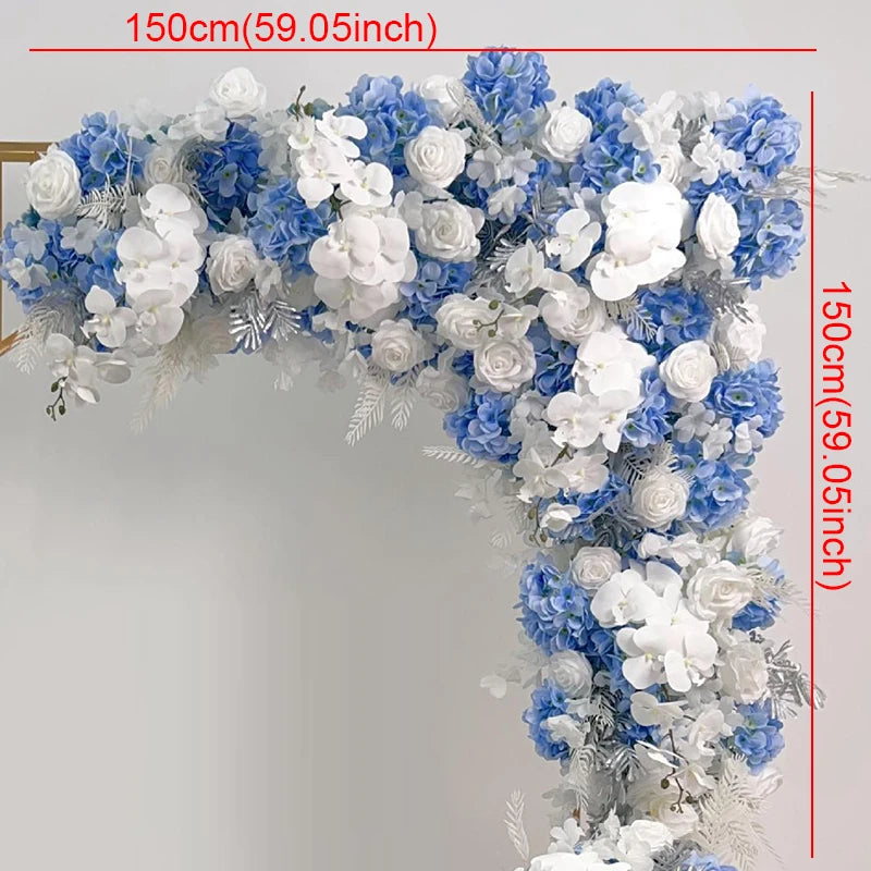 White Blue Rose Flower Row Decor Wedding Backdrop Arch Frame Banquet Aisle Floral Ball Birthday Party Event Props Window Display