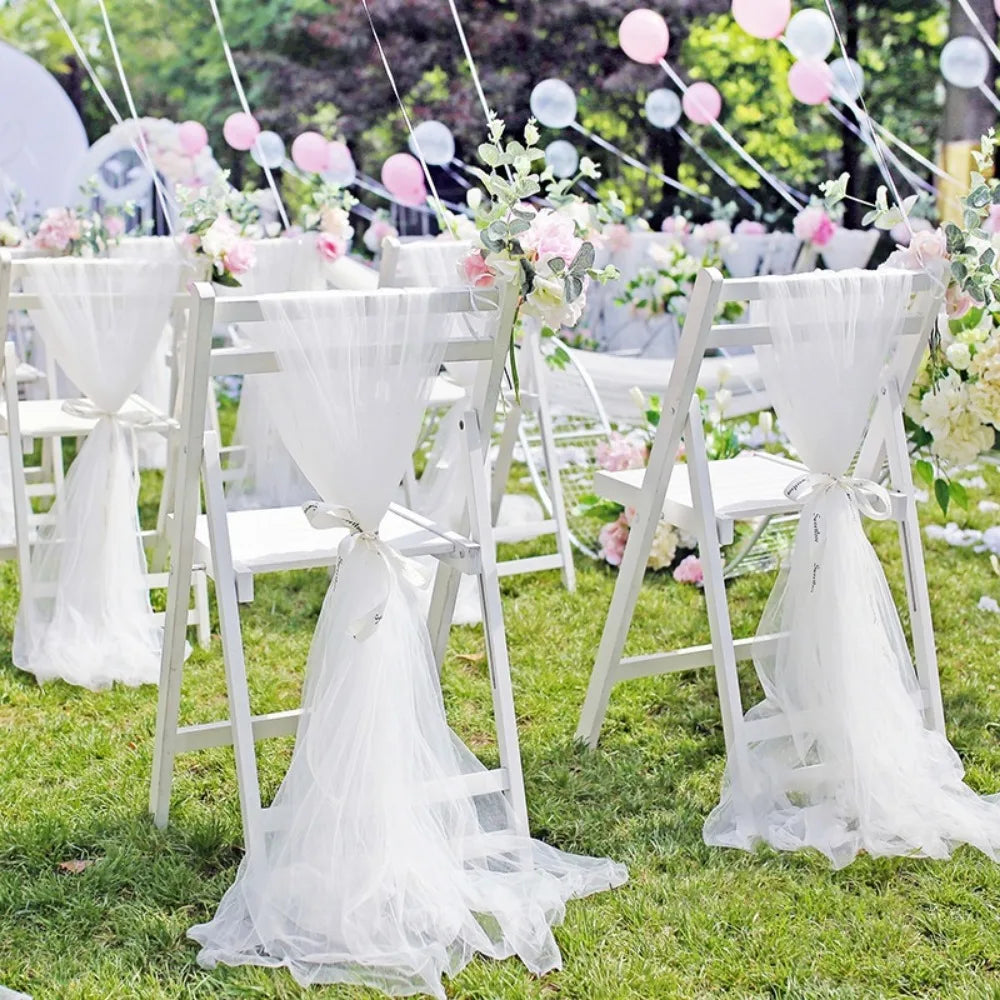 10m Wedding Decoration Tulle Roll Crystal Organza Sheer Fabric For Birthday Party Backdrop Wedding Chair Sashes Decor Yarn