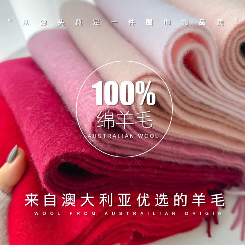 China Red Pure Wool Scarf Women's Autumn and Winter Warm Mother Scarf Light Luxury High-end Fringed Shawl