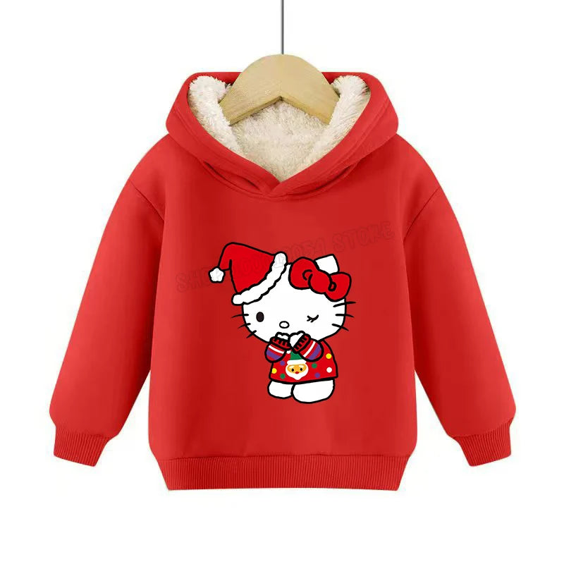 Hemasa Hello Kitty Hoodies Sweatshirt Boys Girls Winter Thickening Pullover Warm Clothes Children Christmas Gift